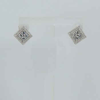 Sterling Silver/CZ Diamond Shape Stud Earrings